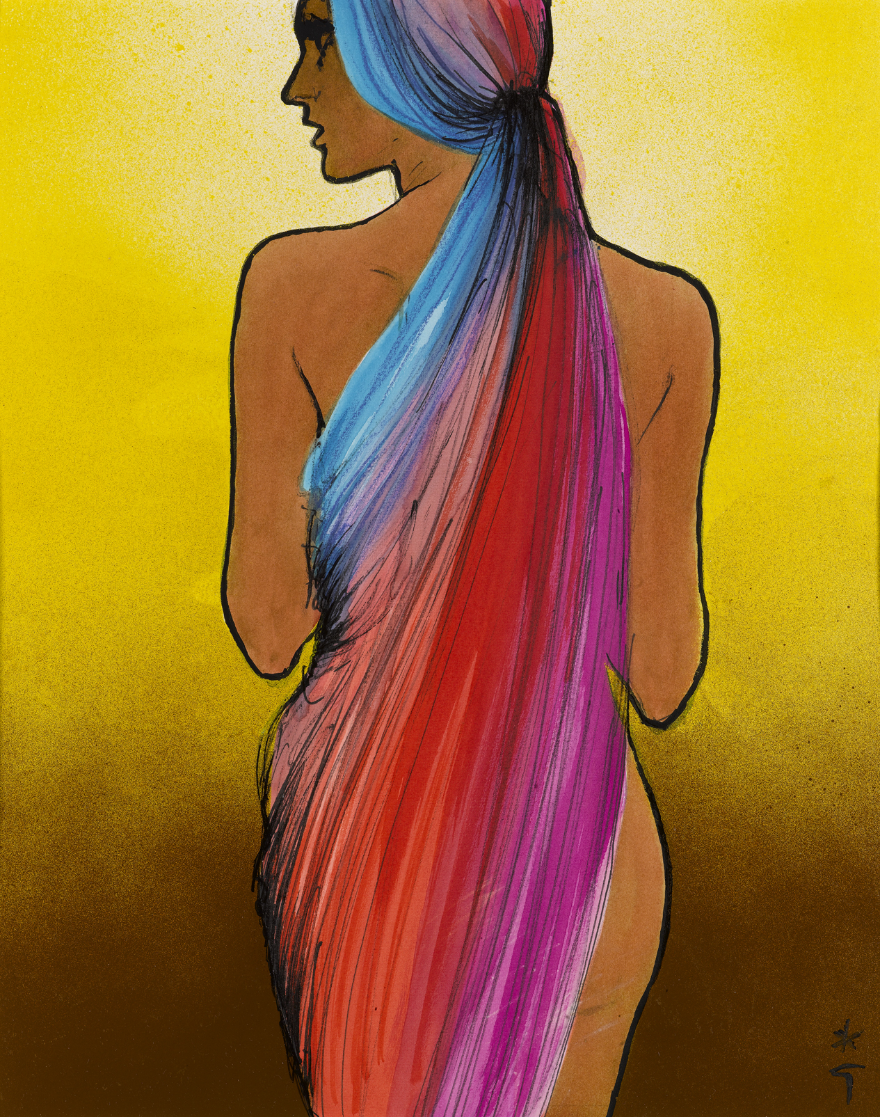 Woman with a Long Head Scarf: Design for the Cover of International Textiles Magazine (July 1971)